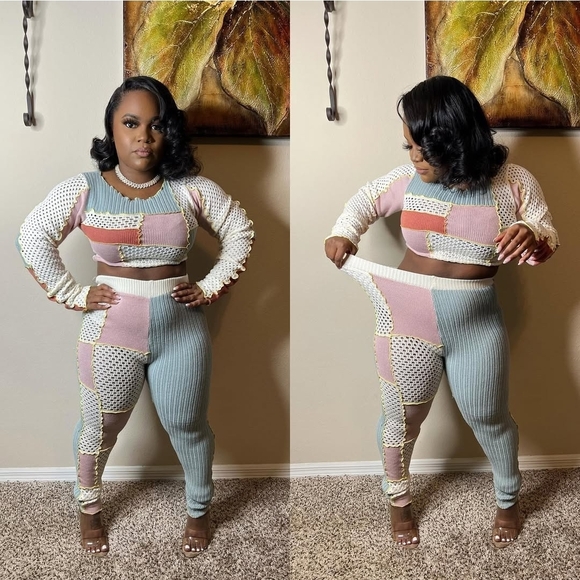 Colorblock Patchwork Knit Set - Picture 2 of 2